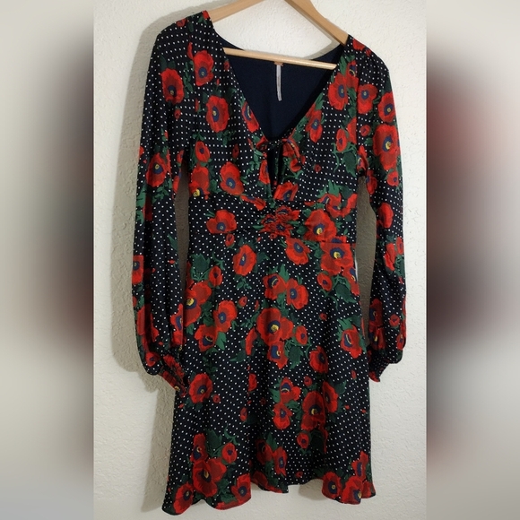 Free People Morning Light Retro Floral Printed Long Sleeve Mini Dress - Picture 5 of 8